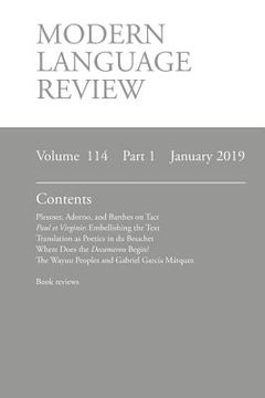 portada Modern Language Review (114: 1) January 2019 (in English)