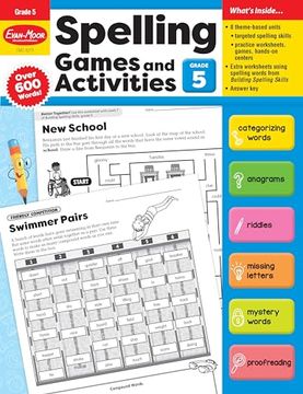 portada Evan-Moor Spelling Games and Activities, Grade 5 -Classroom Resource, Reproducible Worksheets, Teaching Edition, Spelling Strategies, Word Study Skills 