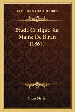 portada Etude Critique Sur Maine De Biran (1863) (in French)