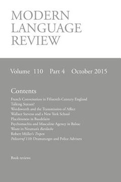 portada Modern Language Review (110: 4) October 2015 (en Inglés)