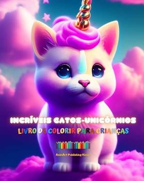 portada Incríveis gatos-unicórnios Livro de colorir para crianças Criaturas de fantasia adoráveis e cheias de amor: Gatos-unicórnios felizes que estimulam a c (en Portugués)