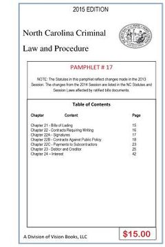 portada North Carolina Criminal Law and Procedure-Pamphlet 17 (en Inglés)