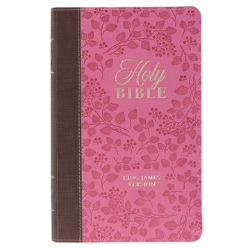 portada KJV Holy Bible, Giant Print Standard Size Faux Leather Red Letter Edition - Thumb Index & Ribbon Marker, King James Version, Brown/Pink Berry