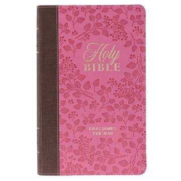 portada KJV Holy Bible, Giant Print Standard Size Faux Leather Red Letter Edition - Thumb Index & Ribbon Marker, King James Version, Brown/Pink Berry (en Inglés)