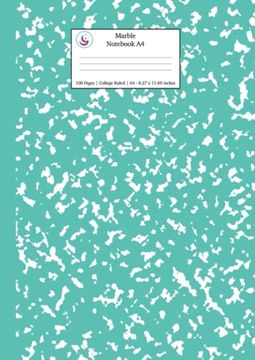 portada Marble Notebook A4: Turquoise Marble College Ruled Journal (en Inglés)