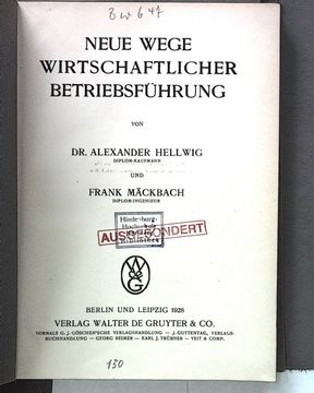 portada Neue Wege Wirtschaftlicher Betriebsführung. (in German)
