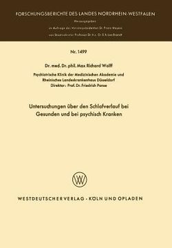portada Untersuchungen Über Den Schlafverlauf Bei Gesunden Und Bei Psychisch Kranken (in German)