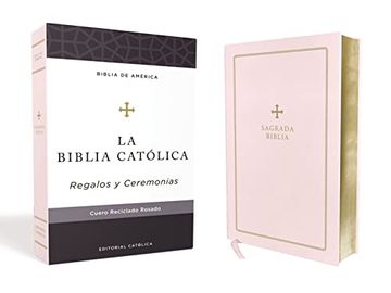 portada Biblia Católica, Regalos y Ceremonias, Color Rosa, Cuero Reciclado