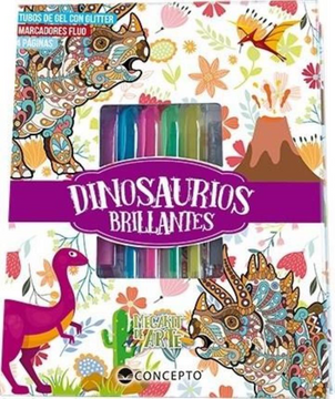 portada Dinosaurios Brillantes  [2 Tubos de gel con Glitter + 4 Marcadores]