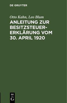portada Anleitung zur Besitzsteuererklärung vom 30. April 1920 (en Alemán)