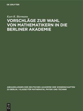 portada Vorschläge zur Wahl von Mathematikern in die Berliner Akademie (in German)