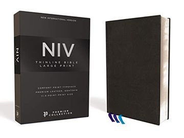 portada Niv, Thinline Bible, Large Print, Premium Leather, Goatskin, Black, Premier Collection, Comfort Print (en Inglés)
