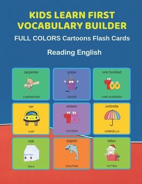 portada Kids Learn First Vocabulary Builder FULL COLORS Cartoons Flash Cards Reading English: Easy Babies Basic frequency sight words dictionary COLORFUL pict (in English)