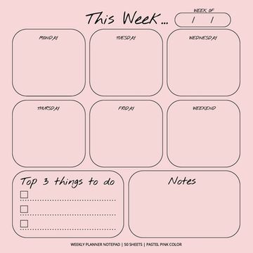 portada Weekly Planner Notepad: Pastel Pink Color, to do List, Daily Agenda, Organizer, Desk Pad, 50 Sheets
