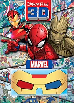 portada Marvel Spider-Man, Avengers, Guardians of the Galaxy, and More! - 3d Look and Find Activity Book! - Iron man 3d Glasses Included! - pi Kids (in English)