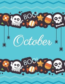 portada October: Boo boo Halloween blue cover and dotted pages, Extra large (8.5 x 11) inches, 110 pages, White paper (in English)