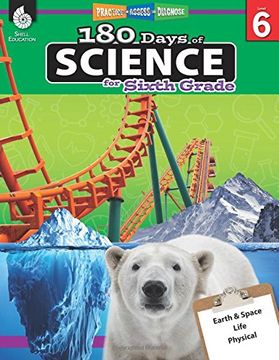 portada 180 Days of Science for Sixth Grade - Everything Kids Need to ace Science in one Workbook - Interactive Science Workbook for 6th Grade Middle School Students (180 Days of Practice) (en Inglés)