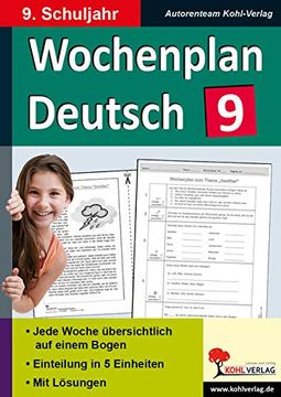 portada Wochenplan Deutsch / Klasse 9: Jede Woche Übersichtlich auf Einem Bogen! (9. Schuljahr) (en Alemán)