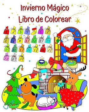 portada Invierno Mágico Libro de Colorear: Bonito invierno, Papá Noel, dibujos para colorear para niños a partir de 3 años