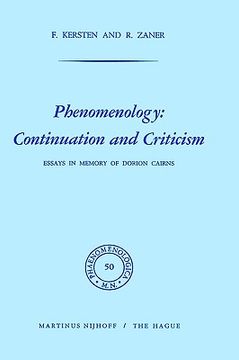 portada phenomenology: continuation and criticism: essays in memory of dorion cairns