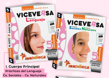 portada Manual VICEVERSA 5 BONAERENSE Dos (II) Tomos:  I. Libro Prácticas del Lenguaje + Cs. Sociales/Cs. Naturales.