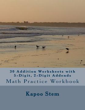portada 30 Addition Worksheets with 5-Digit, 2-Digit Addends: Math Practice Workbook (en Inglés)