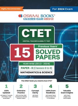 portada Oswaal CTET (Central Teachers Eligibility Test) Paper-II Classes 6 - 8 15 Year's Solved Papers Mathematics & Science Yearwise 2013 - 2024 For 2024 Exa (en Inglés)