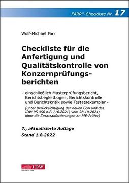 portada Checkliste 17 für die Anfertigung und Qualitätskontrolle von Konzernprüfungsberichten (en Alemán)