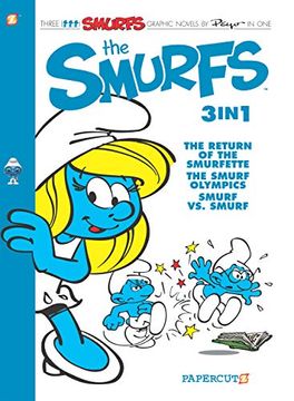 portada The Smurfs 3-In-1 #4: The Return of Smurfette, the Smurf Olympics, and Smurf vs Smurf (Smurfs Graphic Novels) (en Inglés)