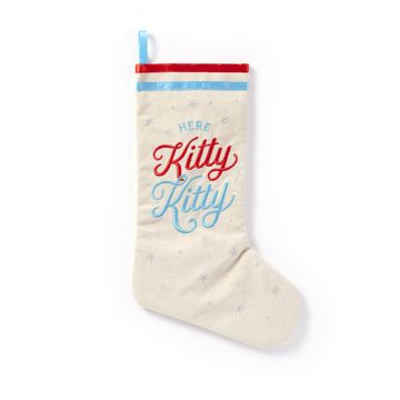 portada Brass Monkey Here Kitty Kitty cat Stocking; Lined Velvet; Shimmery Embroidered Artwork; Hangable Loop; 8" Wide x 14" Tall; Cute dog Accessories With Eye-Catching Design; Great