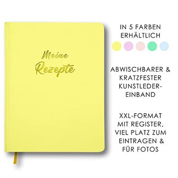 portada Meine Rezepte Zitronengelb: Großes Rezeptbuch zum Selberschreiben in Gelb im Leder-Look mit Register und Platz für Fotos, Liniert (en Alemán)