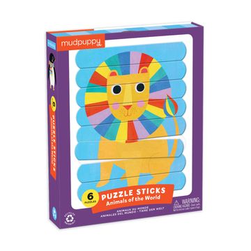 portada Mudpuppy Animals of the World Puzzle Sticks, 24 Double-Sided Sticks Create 6 Different Puzzles – Unique Animal Puzzles for Kids Ages 3-6 – Puzzle Tray and Drawer box Included, Multicolor