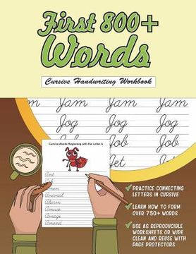 portada Cursive Handwriting Workbook: First 800+ Words: Reproducible Activity Book Pages, Cursive Practice Sheets and Coloring Book