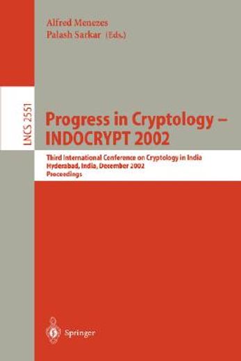 progress in cryptology - indocrypt 2002 (en Inglés)