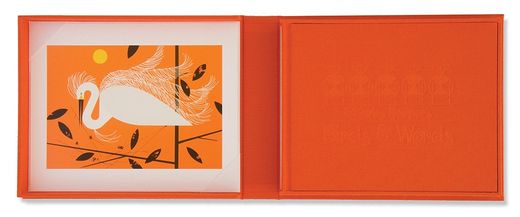 birds & words (orange) with snowy egret print