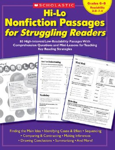 hi-lo nonfiction passages for struggling readers,80 high-interest/low-readability passages with comprehension questions and mini-lessons for teaching (en Inglés)
