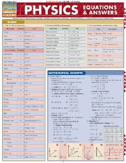 physics equations & answers quick study reference guide