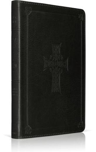 the holy bible,english stanard version, thinline, charcoal, celtic cross design synthetic leather red letter